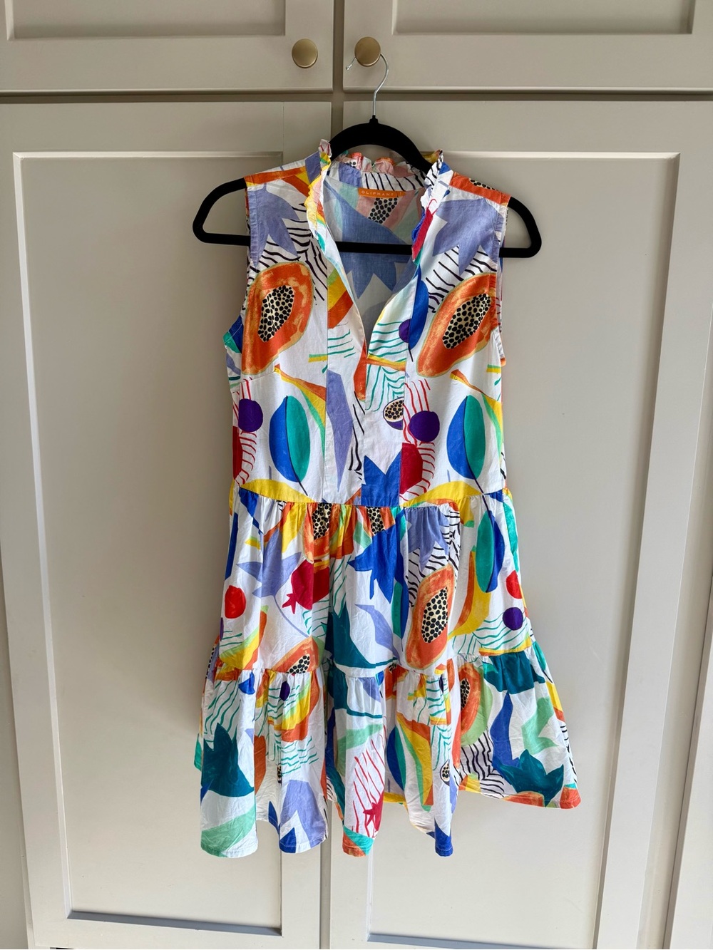 Oliphant Ruffle Collar Tiered Tropical Dress  size Small
